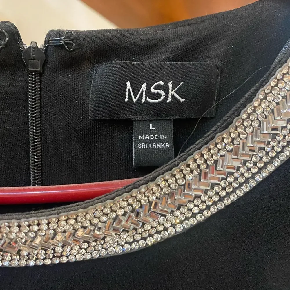 MSK Black Long Sleeve Dress with Embellished Neckline - Picture 2 of 6